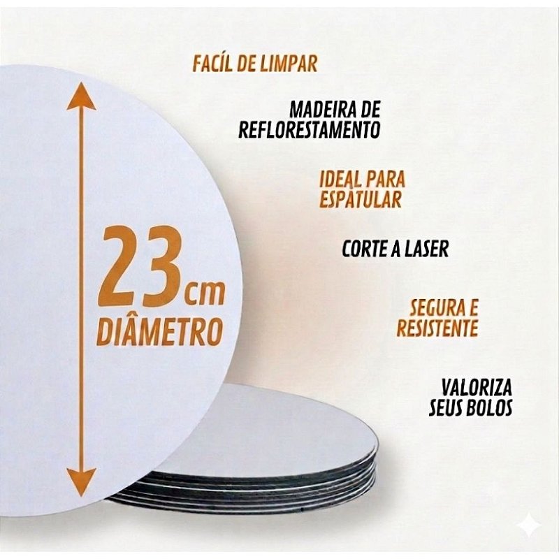 KIT 10 CAKE BOARD 23CM/ PRATO/ TÁBUA/ BOLO/ MDF 3MM BRANCO
