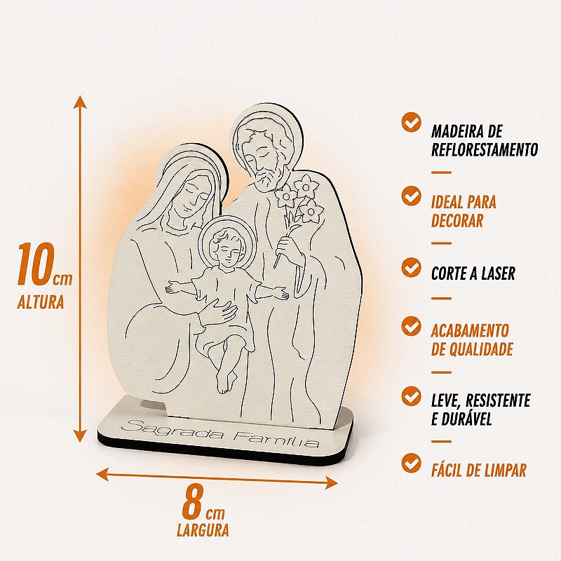 Kit Lembrancinhas Sagrada Família MDF Branco - 10 Unidades