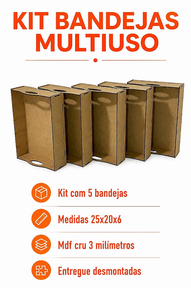Kit Bandeja MDF Cru 25X20X6CM Presentes/Cestas 5 Unidades