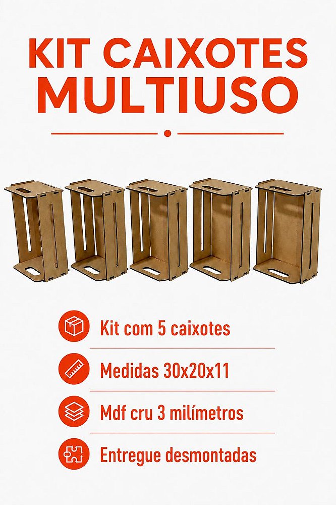 Kit Caixote MDF Cru 30X20X11CM Presentes/Cestas 5 Unidades