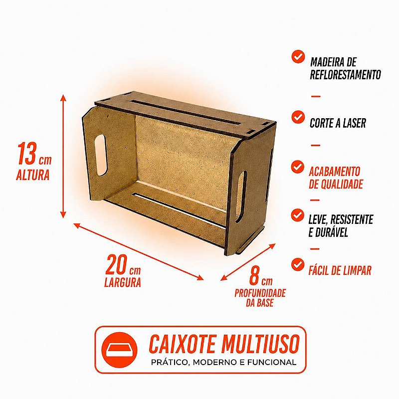 Kit Caixote MDF Cru 20X13X8CM Presentes/Cestas 5 Unidades