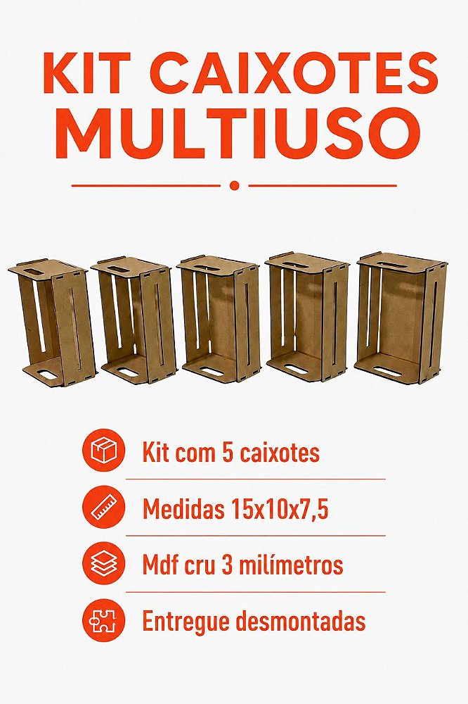 Kit Caixote MDF Cru 10X15X7,5CM Presentes/Cestas 5 Unidades