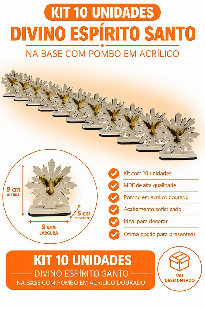 KIT DIVINO ESPIRITO SANTO / MDF BRA 3MM E ACRIL DOUR / 10 UNIDADES