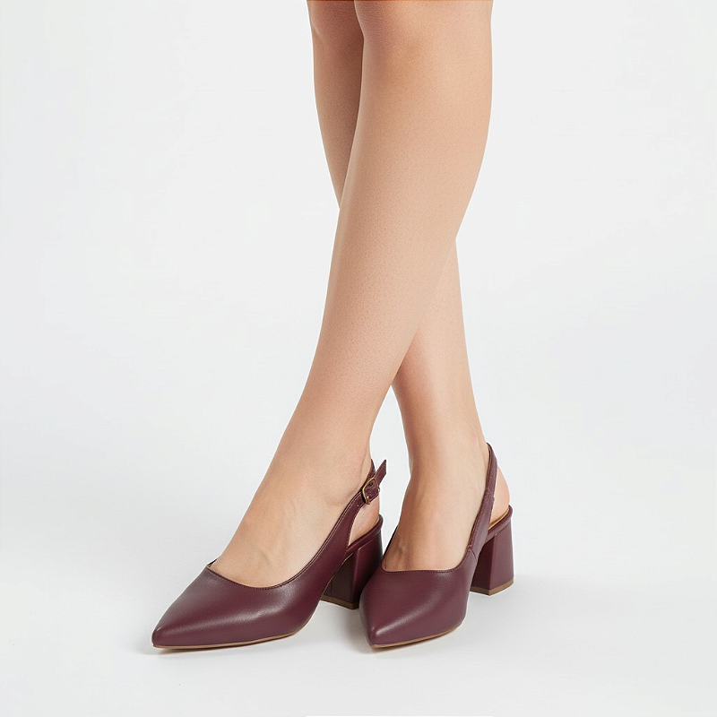 Scarpin Slingback Sapato Feminino Napa Amora Clássico Elegante Salto Médio Confortável Sola em Pig Gel Premium Luxo