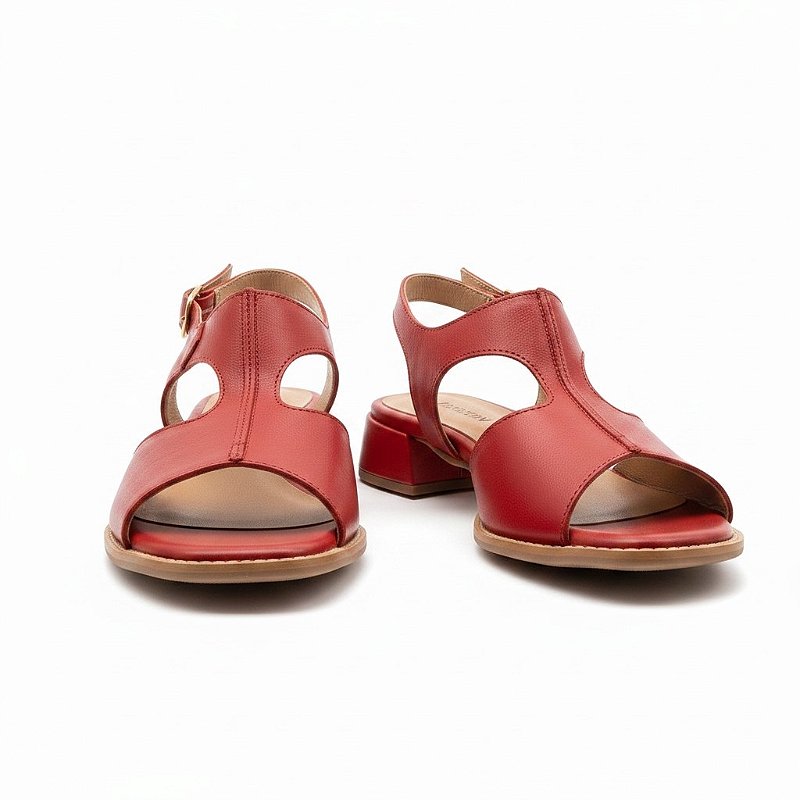 Sandália Feminina Couro Fly Vermelha Salto Baixo 3cm Confortável Antiderrapante Elegante Chic