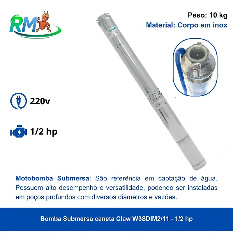 Moto Bomba Submersa Claw W3sdim2/11 0.5hp 60m