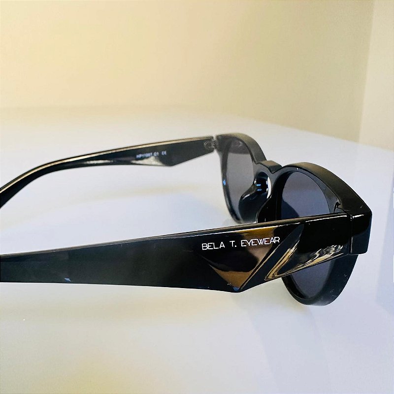Óculos de sol Lumen plus redondo preto acetato - unissex