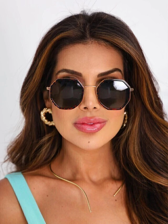 Óculos de sol Influencer octogonal verde camuflado