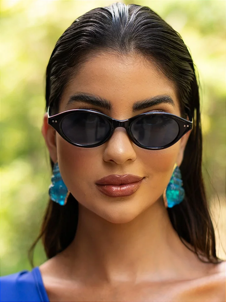 Óculos de sol premiun Marbela oval azul com preto - acetato