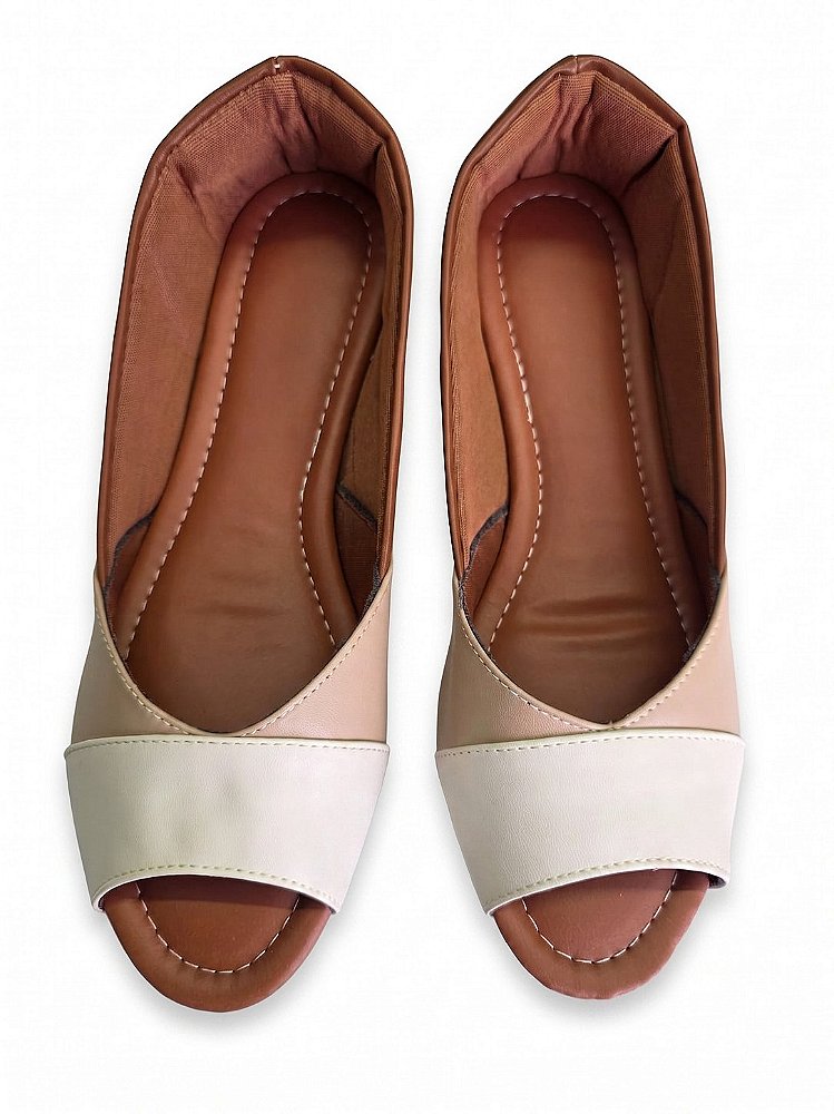 Sapatilha Peep Toe Tricolor Palmilha Macia Confortável Dia a Dia e Trabalho