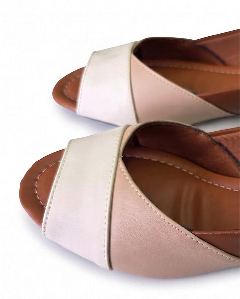 Sapatilha Peep Toe Tricolor Palmilha Macia Confortável Dia a Dia e Trabalho
