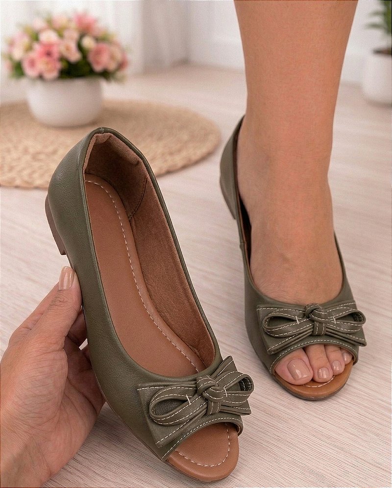 Sapatilha feminina Sapato Feminino Peep Toe Palmilha Macia Confortável Dia a Dia e Trabalho