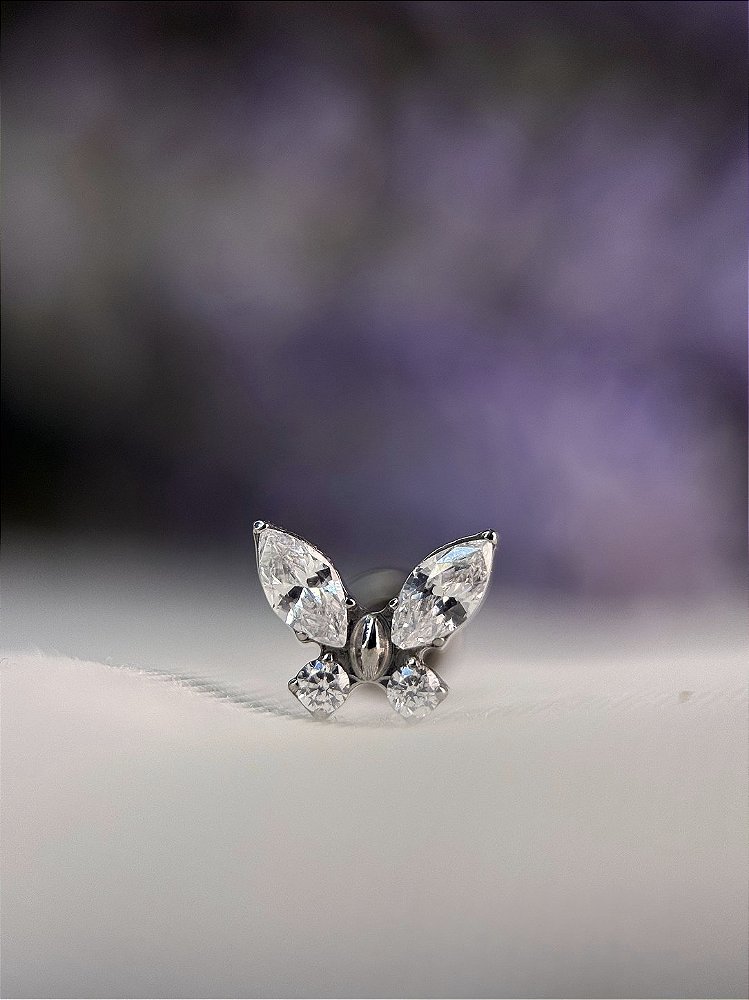 Topo Borboleta CZ Cristal - Titânio
