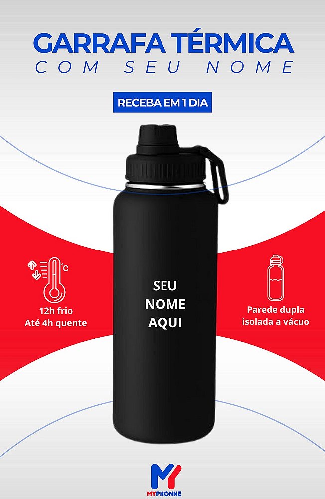 Garrafa Térmica MyPhonne 570ml Personalizável. Cor preto.