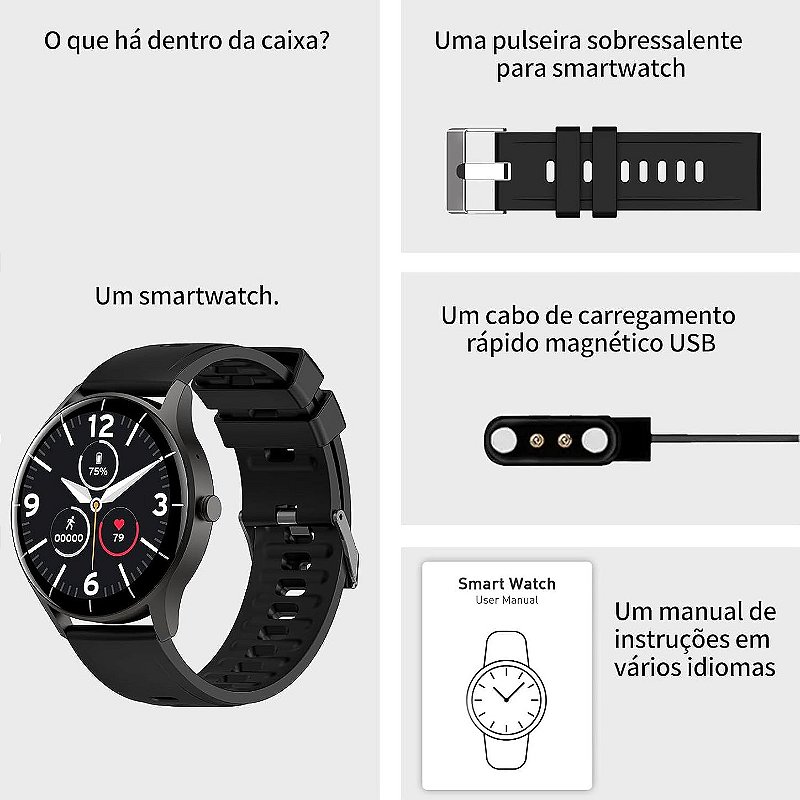 Smartwatch PEJE com Pulseira Extra – Tela Touch HD 1.28”
