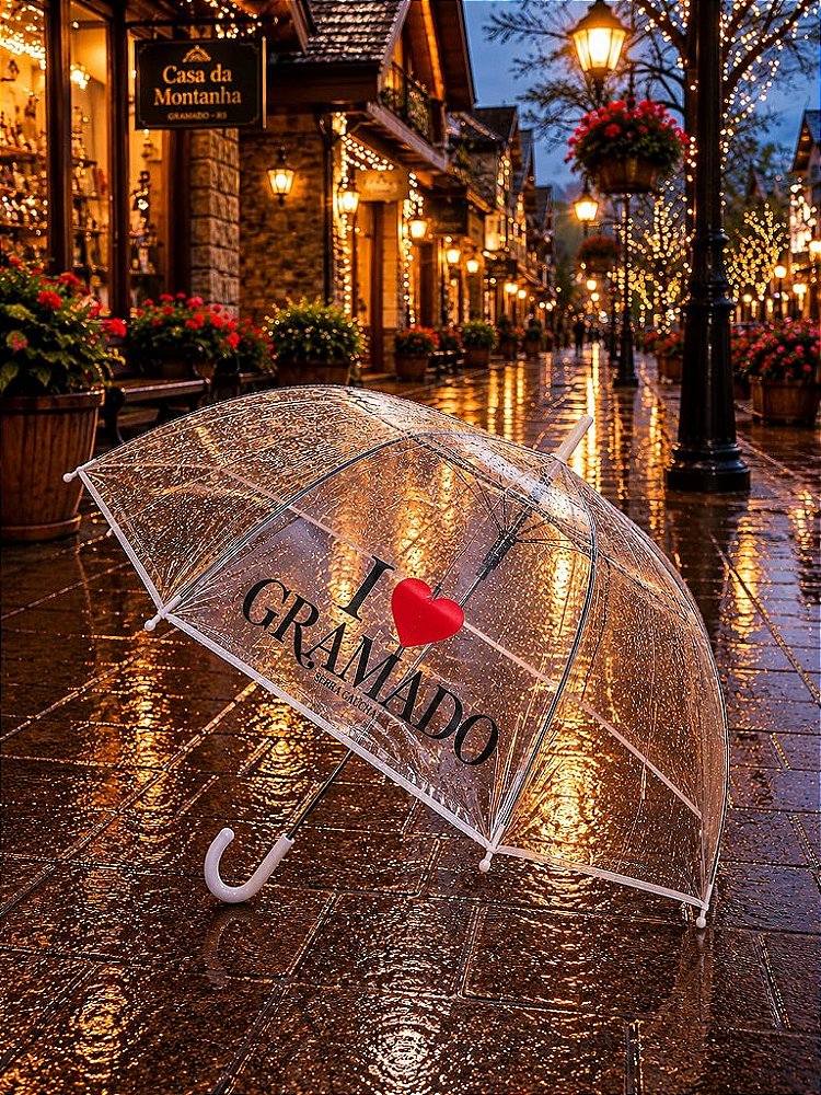 Guarda-chuva transparente I ❤️ Gramado