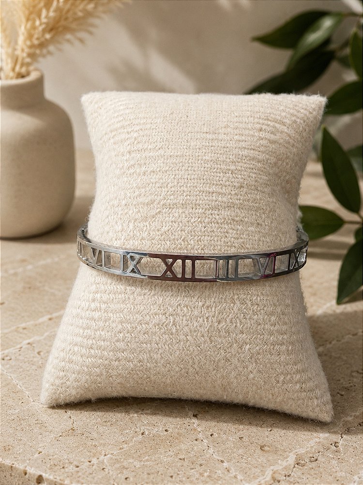 Bracelete de Aço Inox com Números Romanos