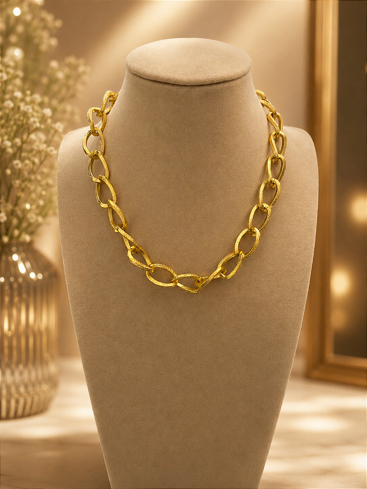 Colar Elos Dourado Folheado