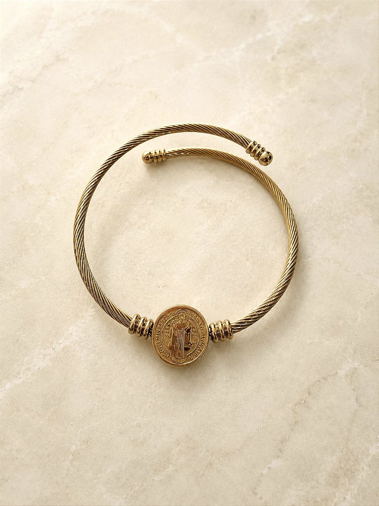 Bracelete São Bento em Aço Inox Dourado