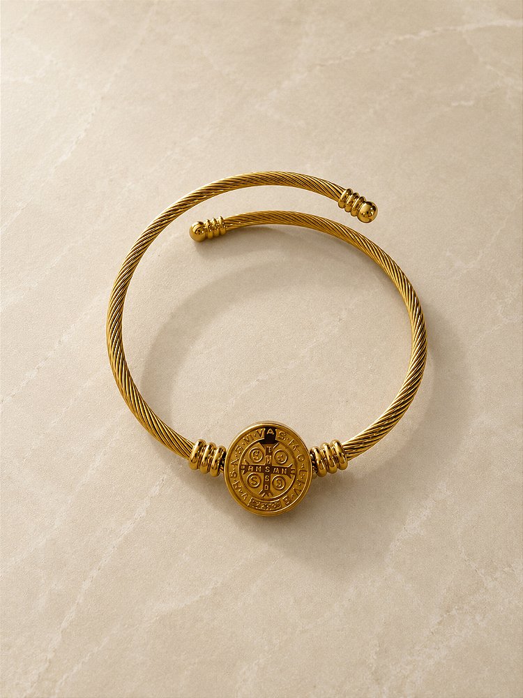 Bracelete São Bento em Aço Inox Dourado