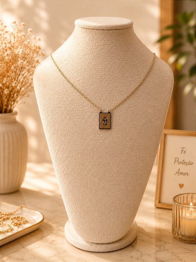 Escapulário Nossa Senhora das Graças Dourado em Aço Inox