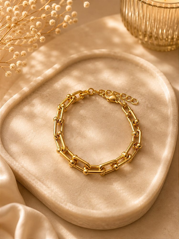 Pulseira Elegante Aço Inox Dourado