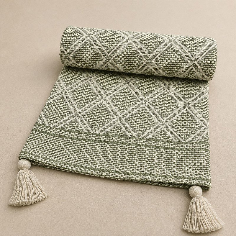 Manta Decorativa Jacquard Verde 1,40 x 1,80 m – Elegância e Conforto para sua Decoração