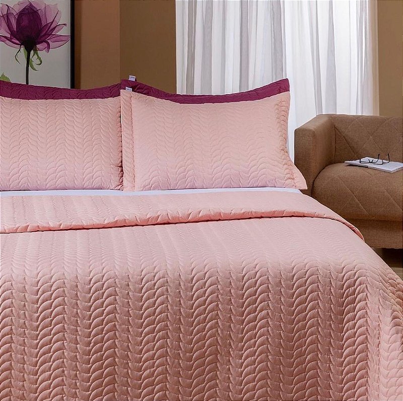 Cobre Leito Casal Criarte 3 Peças Hipercal 200 Fios Rosa