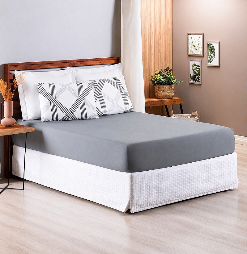 Jogo de Cama Gold Casal 3 Peças Percal 200 Fios Cinza