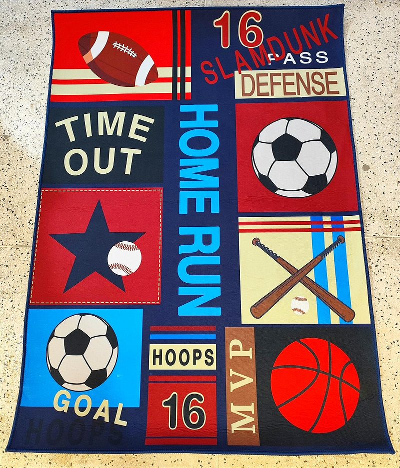 Tapete Infantil Esportes 100x140 cm – Antiderrapante | Conforto, Diversão e Estilo para os Pequenos Campeões