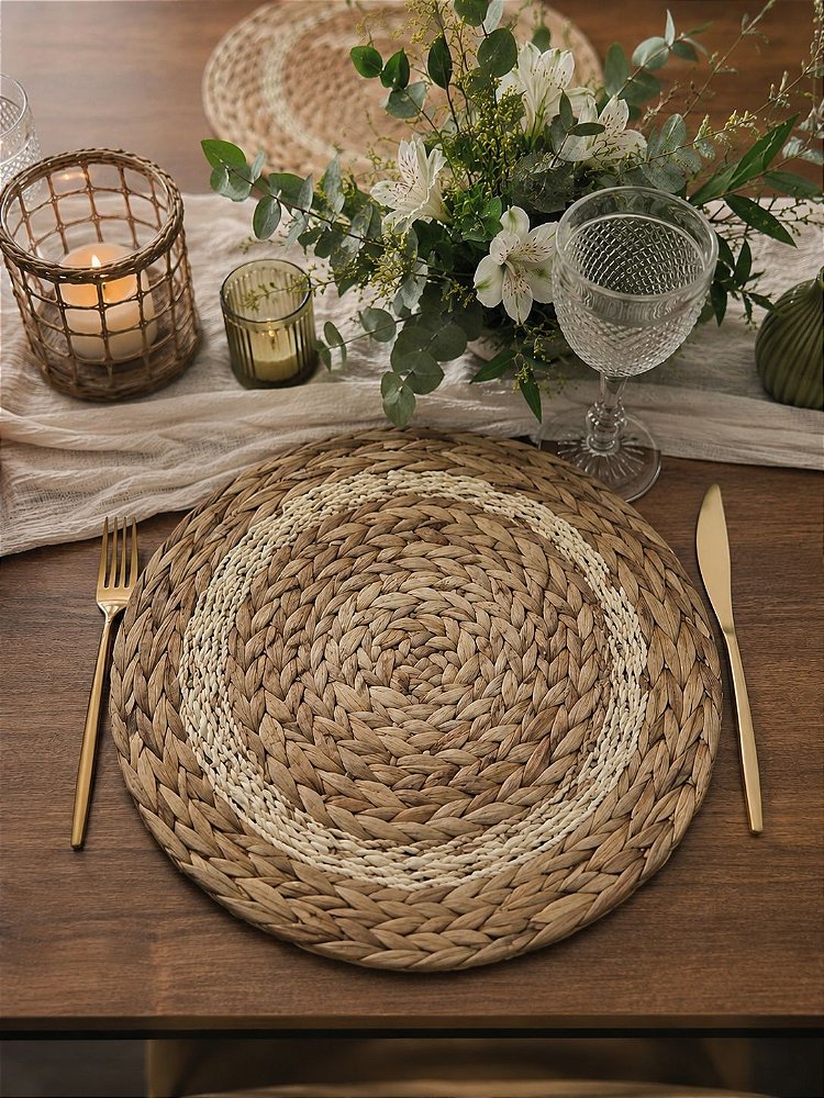 Sousplat Rattan Redondo 38cm em Fibra Natural