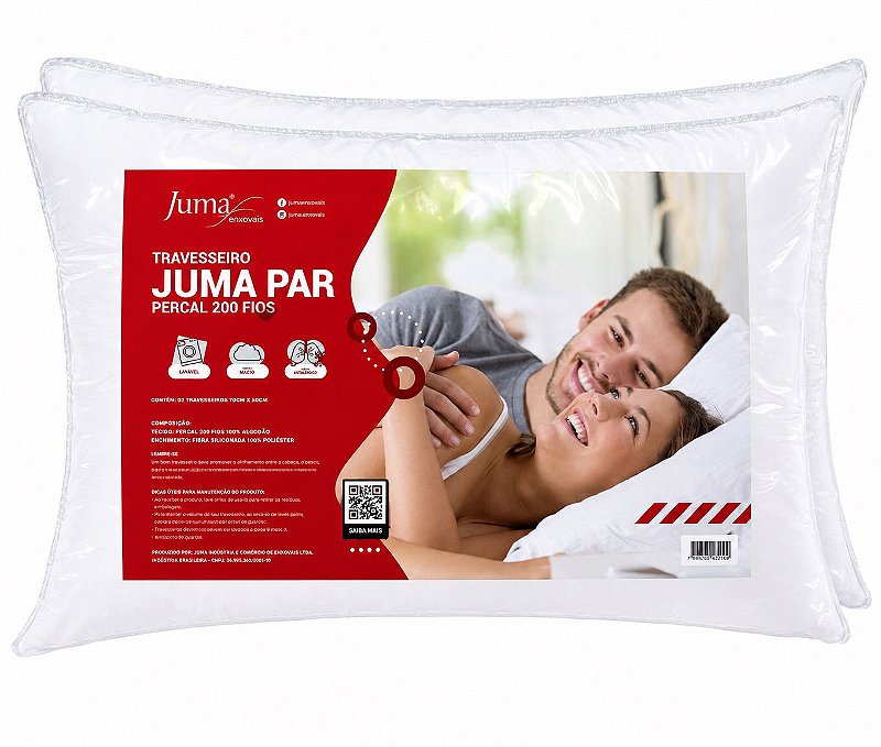 Par de Travesseiros Juma Percal 200 Fios 100% Algodão – 70x50cm