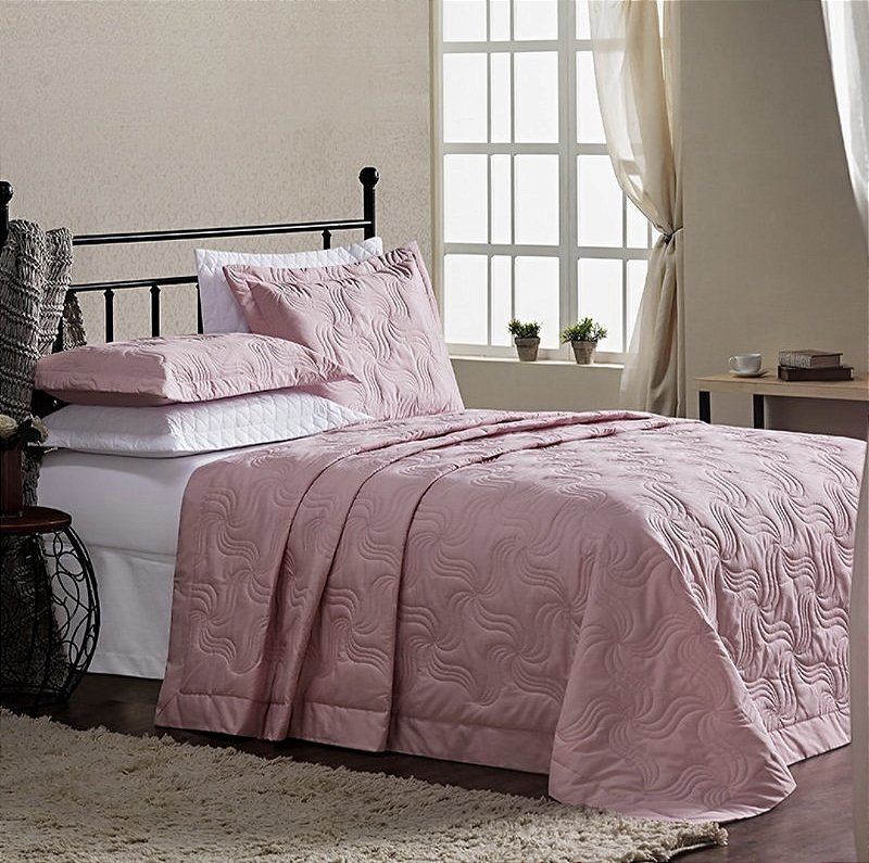 Cobre Leito Bali Casal Rose Percal 180 Fios – 03 Peças