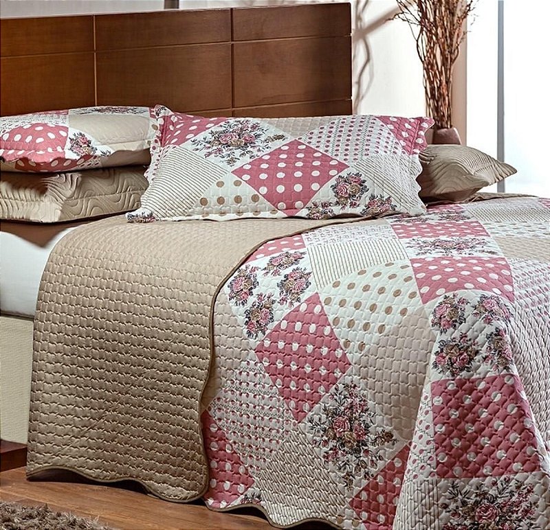 Kit Colcha Juma Percal Casal Matelassada Dupla Face – 03 Peças