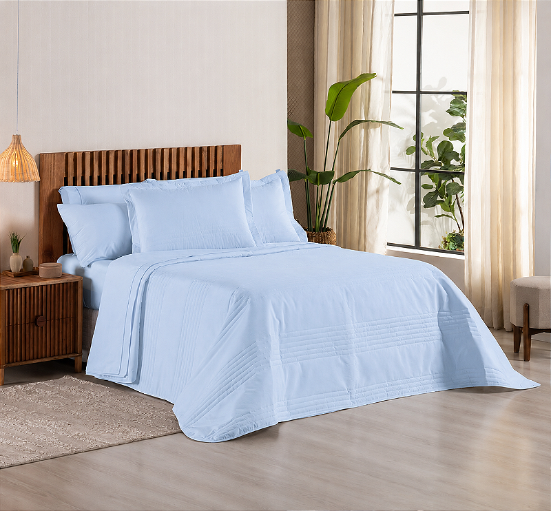 Cobre Leito King Percal 200 Fios Juma Premier Cinza Matelassado 3 Peças