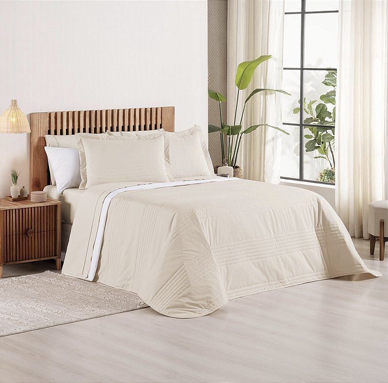 Cobre Leito King Percal 200 Fios Juma Premier Cinza Matelassado 3 Peças