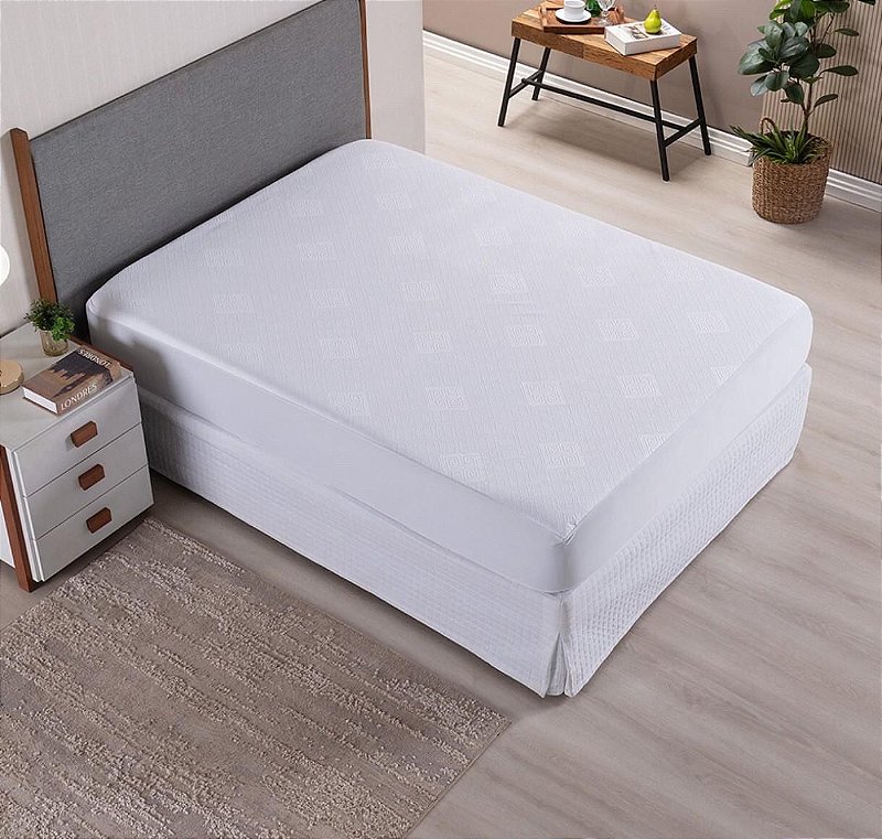 Protetor de Colchão Impermeável Solteiro Comfort Juma Branco — 40cm de Altura