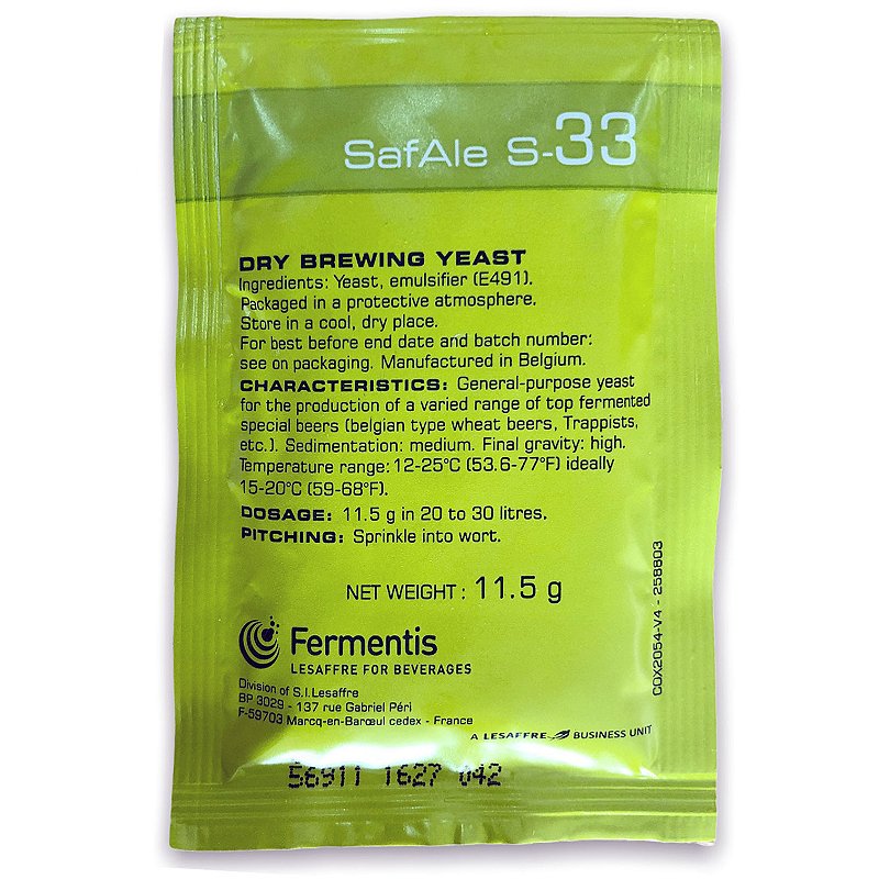 Levedura Fermento Fermentis S-33 11g