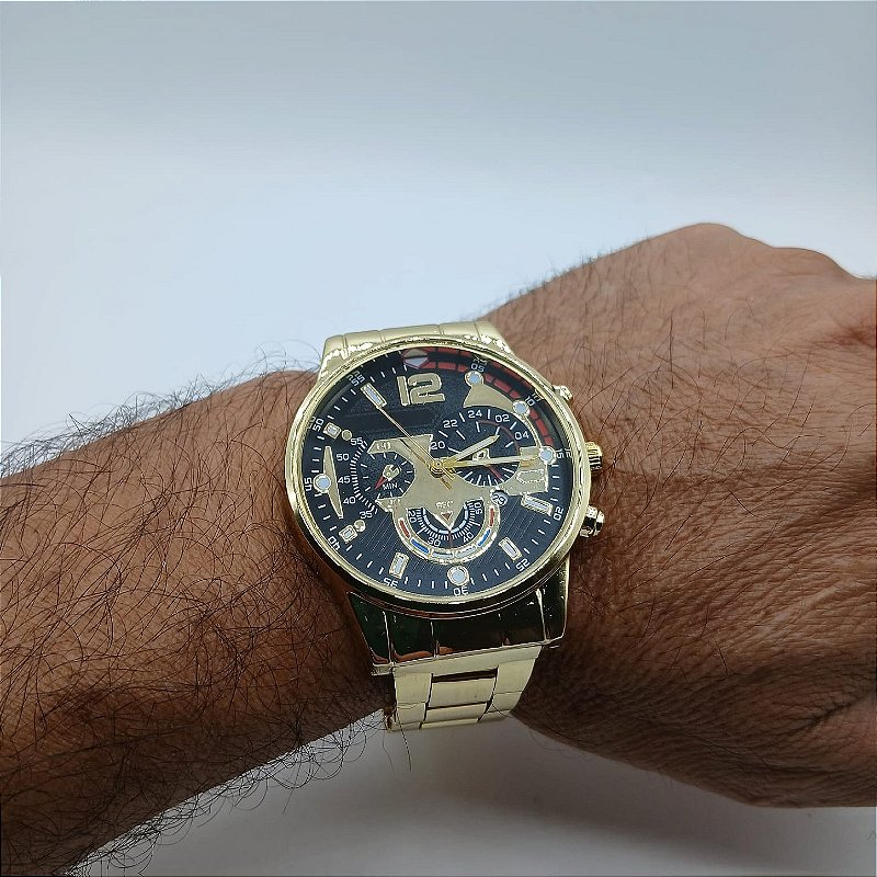 Relógio de Pulso Masculino Dourado Elegante