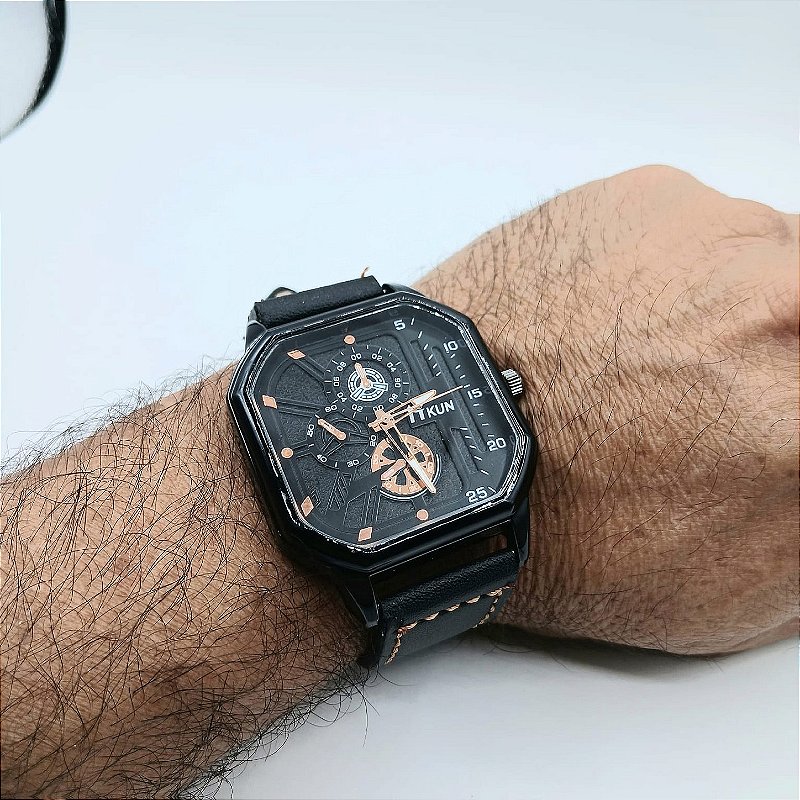 Relógio ITKUN Preto com Pulseira de Couro