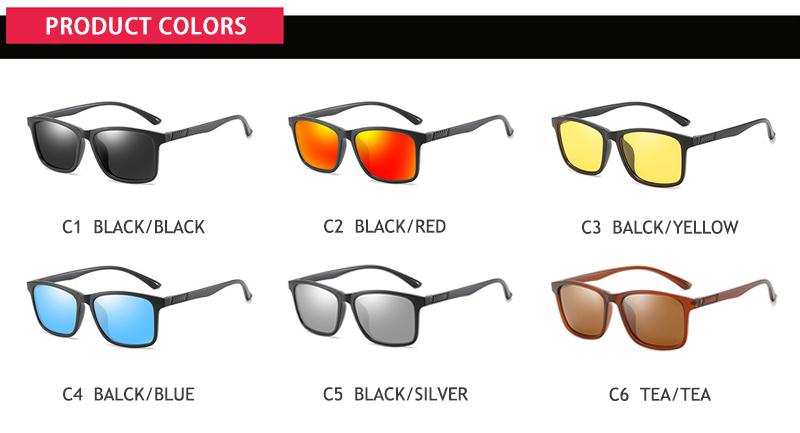 Leve tr90 óculos de sol masculino clássico quadrado polarizado óculos de sol par