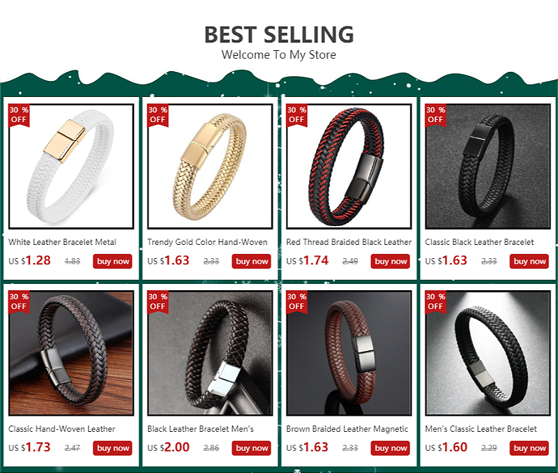 Pulseira clássica de couro preto para homens, joia de mão, presente, pulseira de