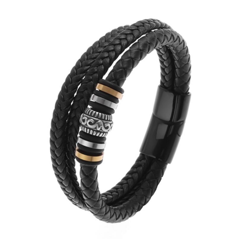 Pulseira clássica de couro preto para homens, joia de mão, presente, pulseira de
