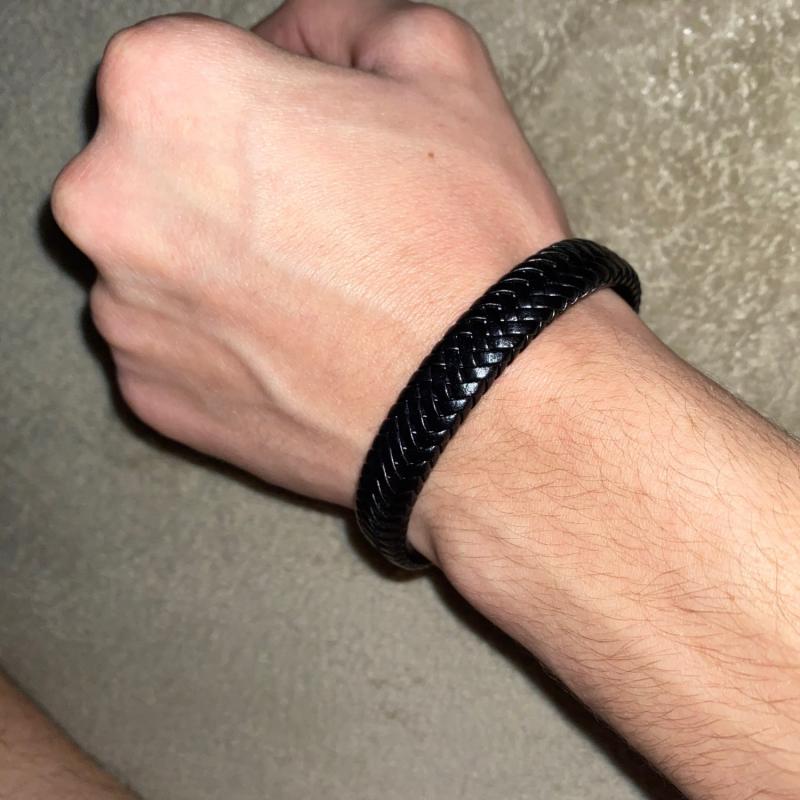 Pulseira clássica de couro preto para homens, joia de mão, presente, pulseira de