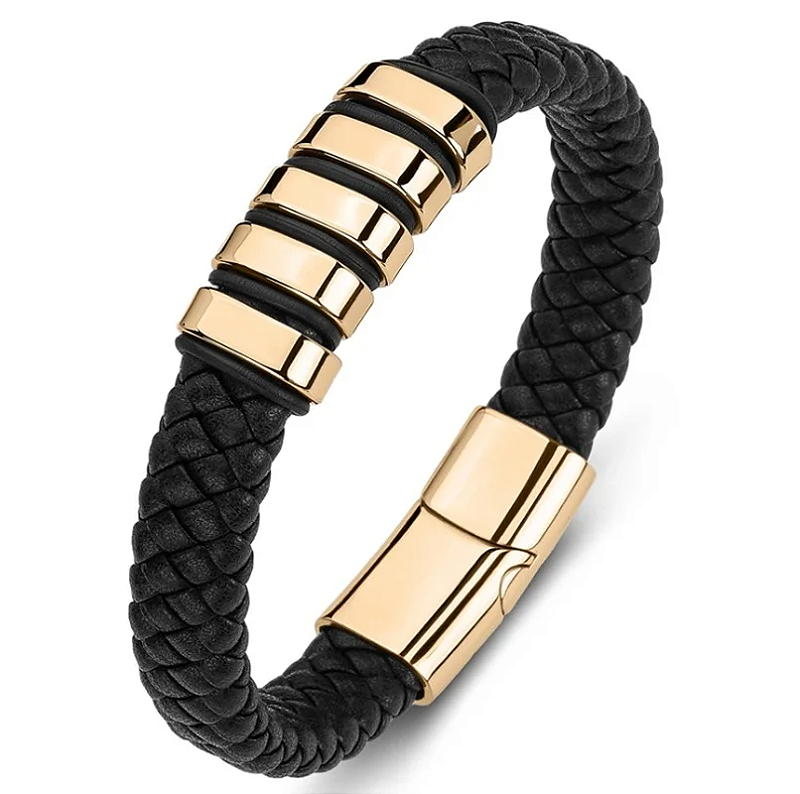 Pulseira clássica de couro preto para homens, joia de mão, presente, pulseira de
