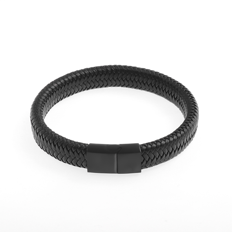 Pulseira clássica de couro preto para homens, joia de mão, presente, pulseira de