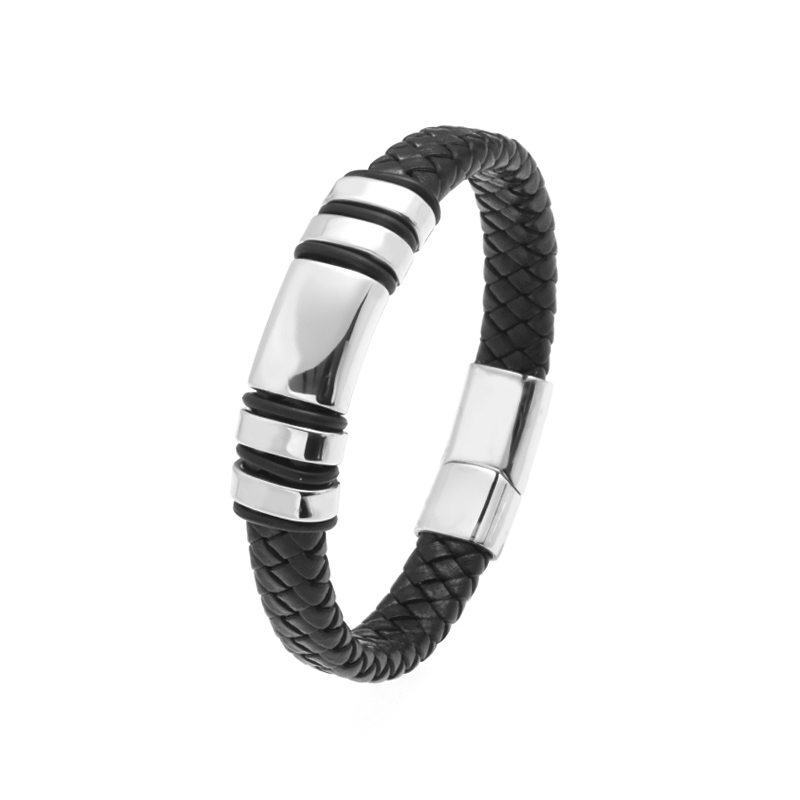 Pulseira clássica de couro preto para homens, joia de mão, presente, pulseira de