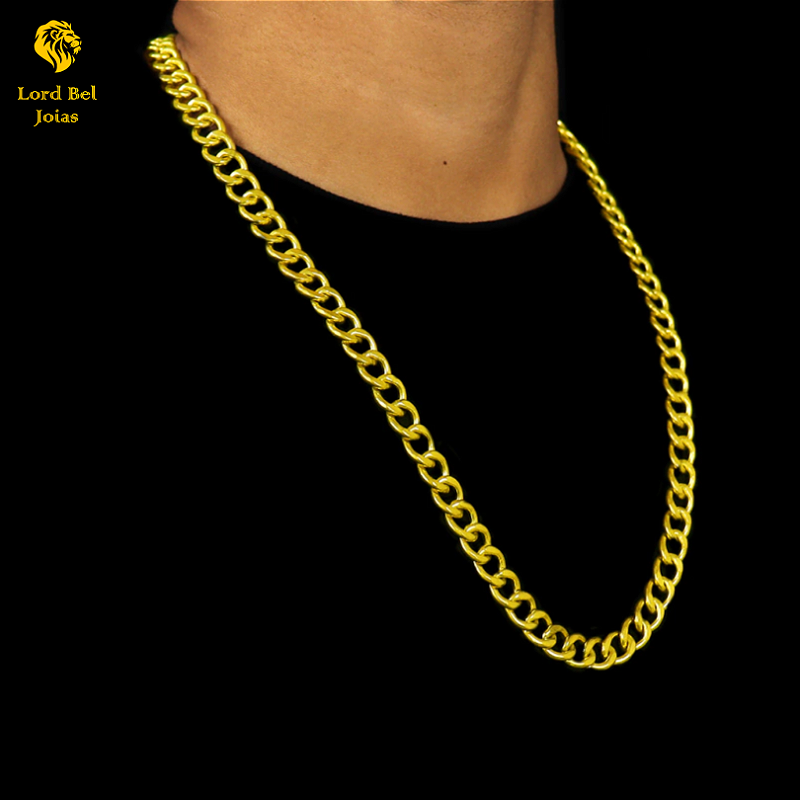Corrente Grumet Pitbull 18mm em Ouro Nórdico Brilho 18k - Cordão Masculino de Mo