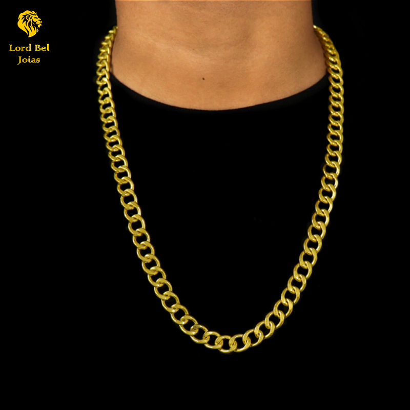 Corrente Grumet Pitbull 18mm em Ouro Nórdico Brilho 18k - Cordão Masculino de Mo