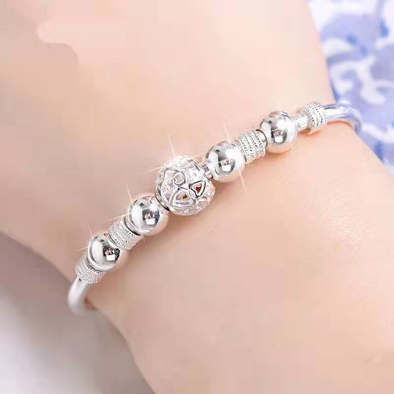 Nova moda coreana 925 prata esterlina contas da sorte pulseiras para mulheres pu